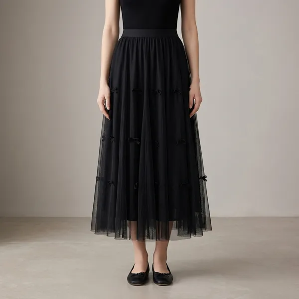 Autumn_A_Line_Skirt_Bow_Skirt_A_Line_Mesh_Umbrella_Skirt_For_Spring_Black_1