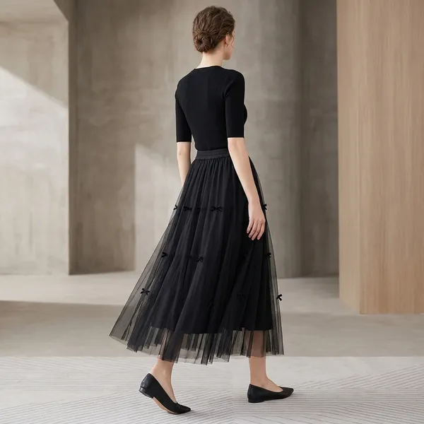 Autumn_A_Line_Skirt_Bow_Skirt_A_Line_Mesh_Umbrella_Skirt_For_Spring_Black_1