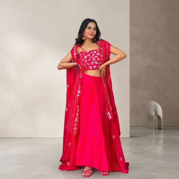 Pink_Georgette_Lehenga_With_Mirror_Embroidery_Dupatta_Default_Title