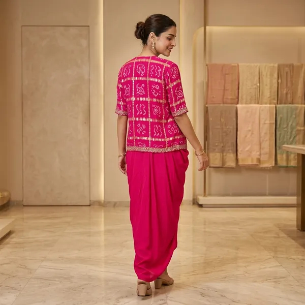 Exclusive_One_Piece_Cowl_Dress_With_Shrug_Printed_Chinon_Sequin_Work_Pink
