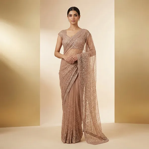 Latest_Designer_Butterfly_Net_Saree_Collection_Beige