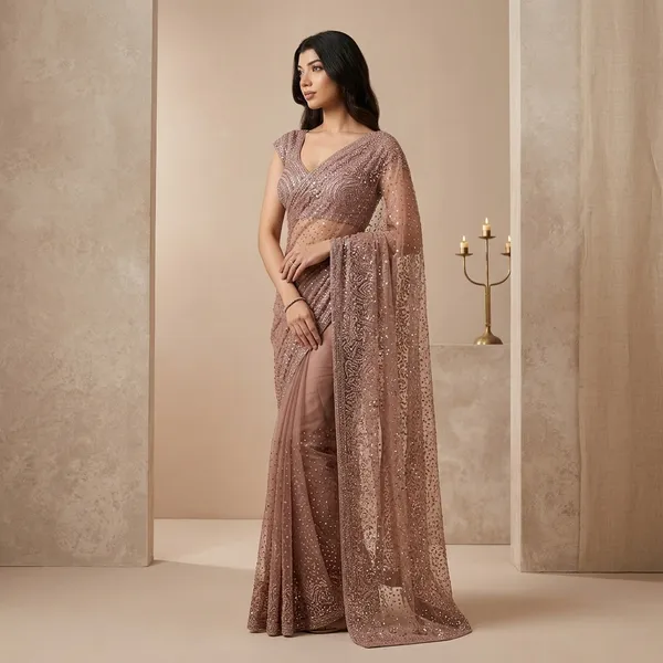 Latest_Designer_Butterfly_Net_Saree_Collection_Beige