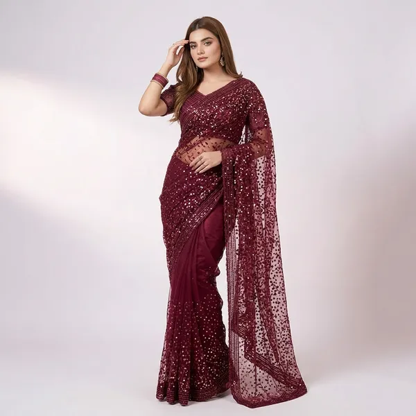Latest_Designer_Butterfly_Net_Saree_Collection_Cherry_Red