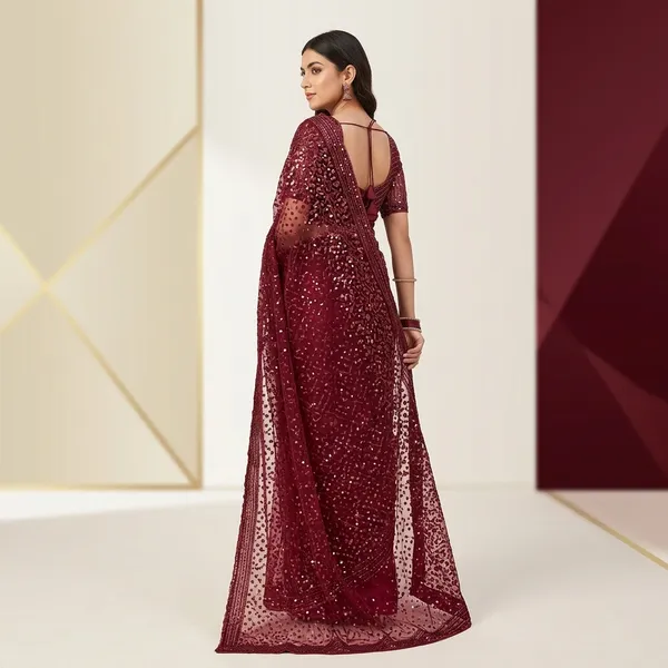 Latest_Designer_Butterfly_Net_Saree_Collection_Cherry_Red