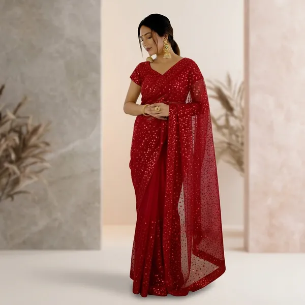 Latest_Designer_Butterfly_Net_Saree_Collection_Red