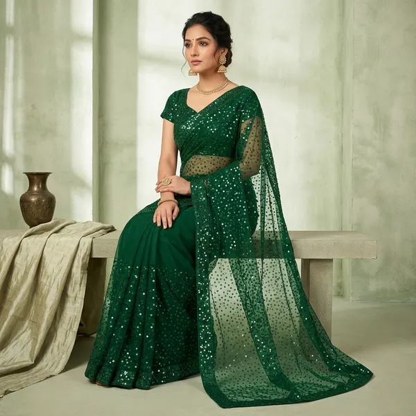 Latest_Designer_Butterfly_Net_Saree_Collection_Green