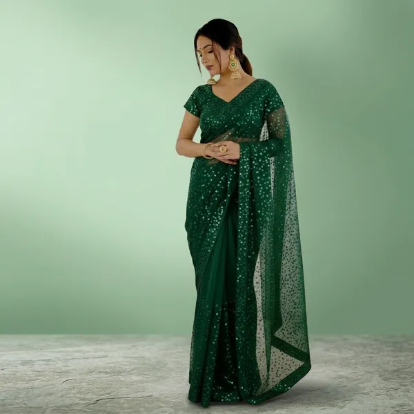 Latest_Designer_Butterfly_Net_Saree_Collection_Green