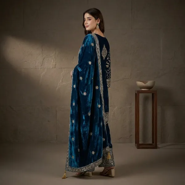 Designer_Heavy_Viscose_Velvet_Embroidery_Sequence_Work_Suit_Set_With_Pant_And_Dupatta_Dark_Blue
