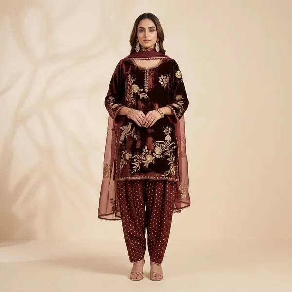 Heavy_Velvet_Embroidery_Sequence_Work_Top_With_Farshi_Salwar_And_Dupatta_Set