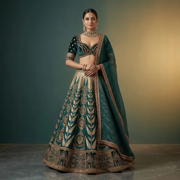 Mulmul_Silk_Embellished_Lehenga_Set_With_Velvet_Blouse_Organza_Dupatta_Default_Title