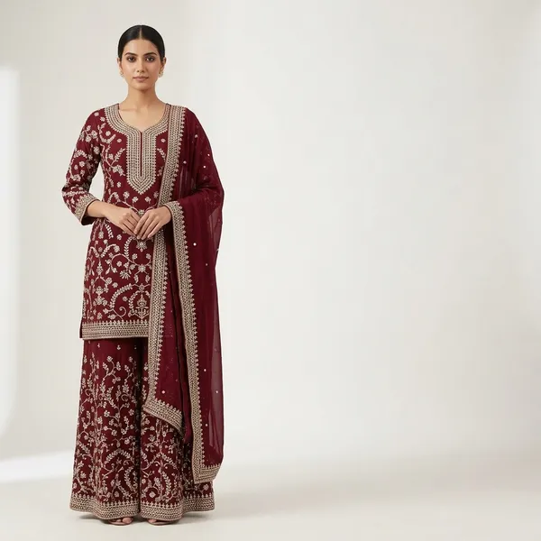 Premium_Designer_Jimmy_Choo_Top_Palazzo_And_Dupatta_Set_With_Heavy_Embroidery_Work_Maroon