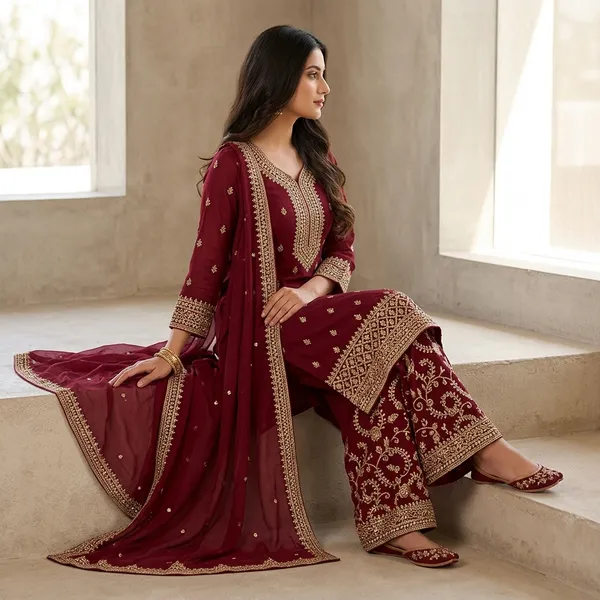 Premium_Designer_Jimmy_Choo_Top_Palazzo_And_Dupatta_Set_With_Heavy_Embroidery_Work_Maroon