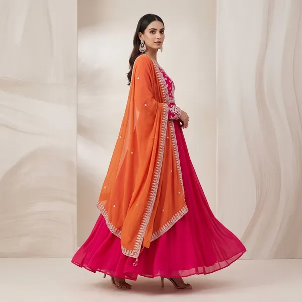 Designer_Faux_Georgette_Gown_And_Dupatta_Set_With_Embroidery_Work_Fully_Stitched_Ready_To_Wear