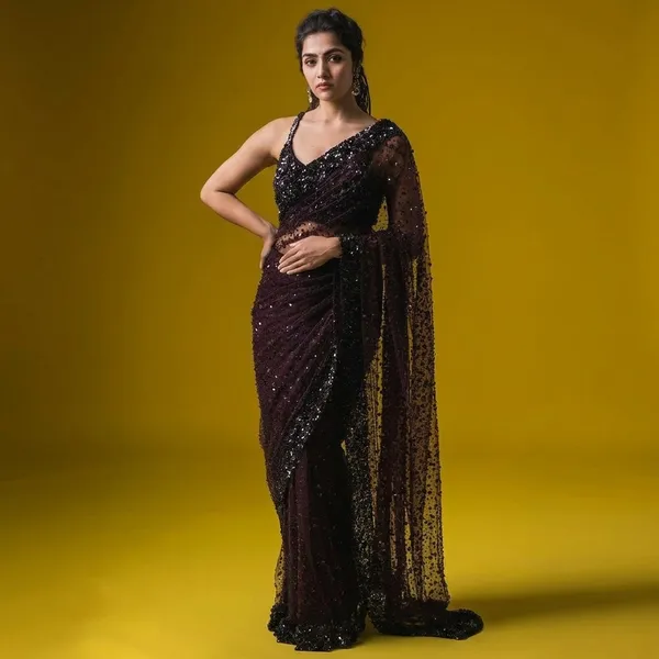 Net_Saree_With_Hologram_Sequin_Work_And_Banglori_Silk_Blouse_Party_Reception_Ready_Default_Title