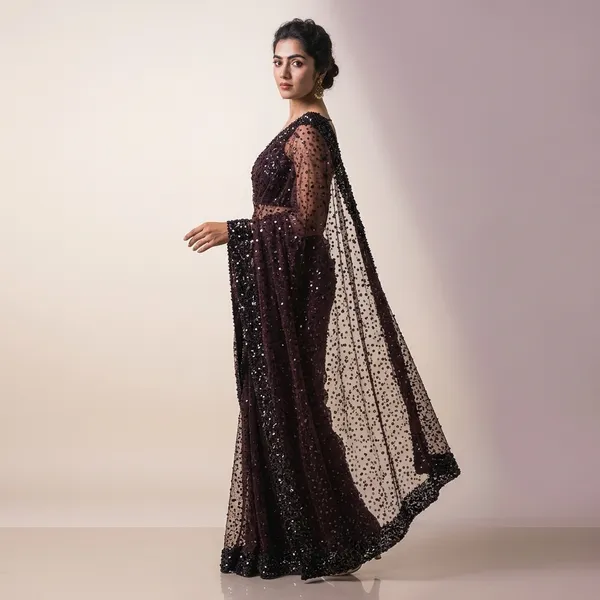 Net_Saree_With_Hologram_Sequin_Work_And_Banglori_Silk_Blouse_Party_Reception_Ready_Default_Title