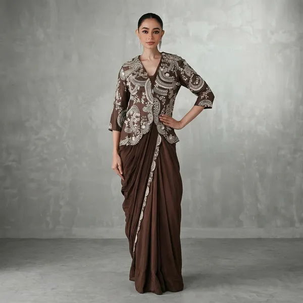 Smoky_Crepe_Drape_Saree_With_Embroidered_Jacket
