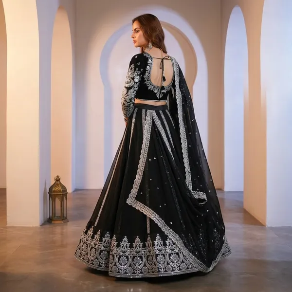 Premium_Viscose_Velvet_Lehenga_Choli_And_Dupatta_Set_With_Thread_And_Sequin_Work_Default_Title