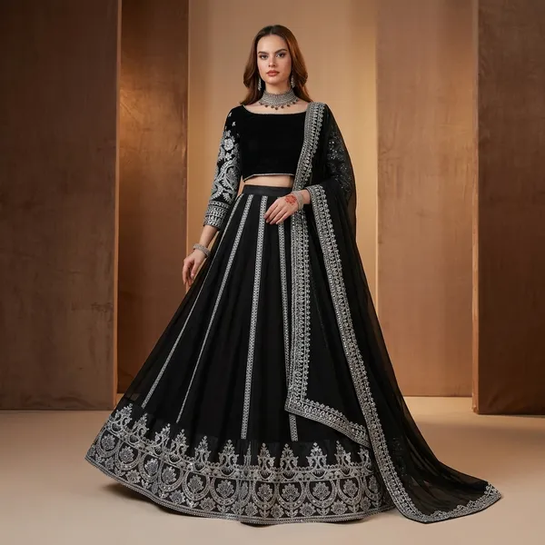 Premium_Viscose_Velvet_Lehenga_Choli_And_Dupatta_Set_With_Thread_And_Sequin_Work_Default_Title