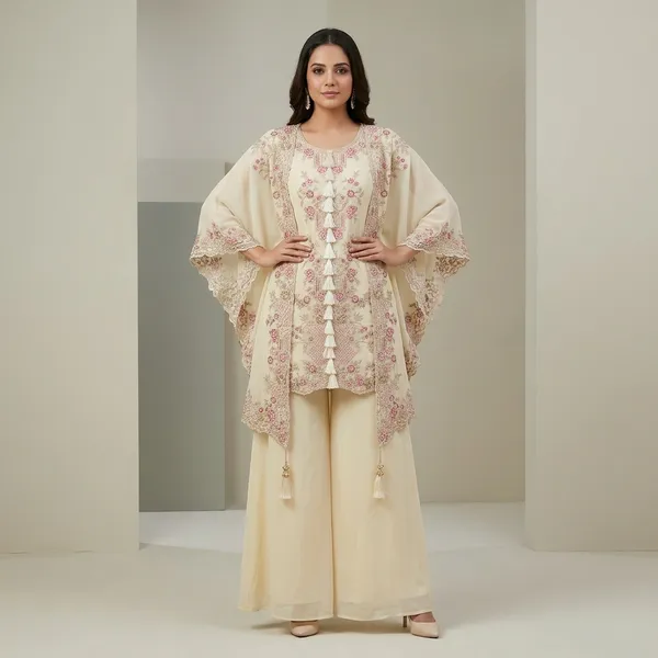 Designer_Kurta_Plazzo_Set_With_Embroidered_Shrug_Black
