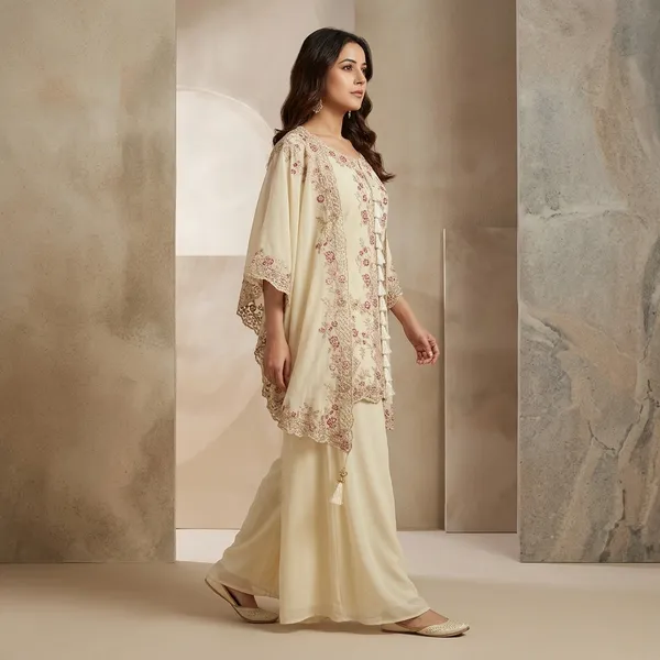 Designer_Kurta_Plazzo_Set_With_Embroidered_Shrug_Black