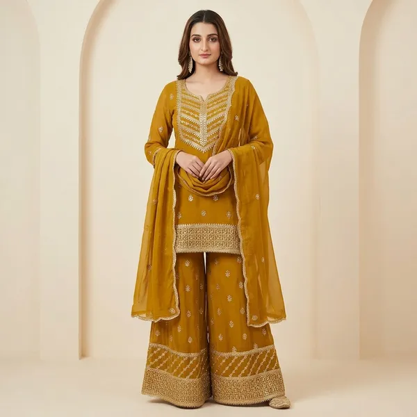 Designer_Party_Wear_Top_Palazzo_Dupatta_Set_Gold