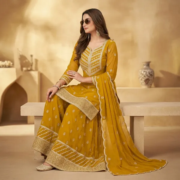 Designer_Party_Wear_Top_Palazzo_Dupatta_Set_Gold