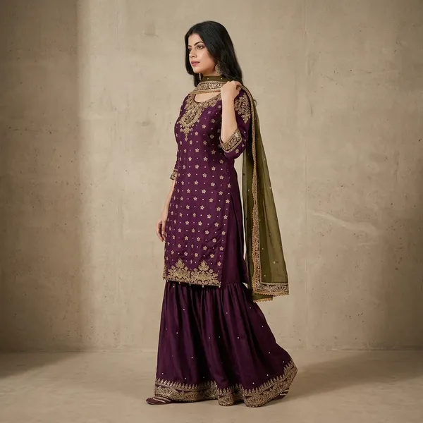 Designer_Chinon_Silk_Kurti_Sharara_Set_With_Embroidered_Dupatta