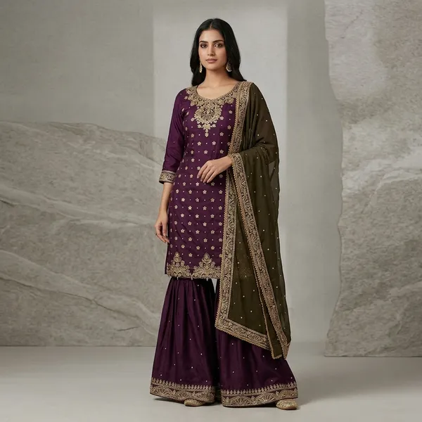 Designer_Chinon_Silk_Kurti_Sharara_Set_With_Embroidered_Dupatta