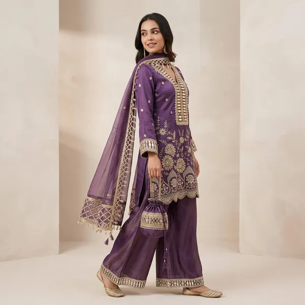 Designer_Kurti_Plazzo_Set_With_Real_Mirror_Embroidery_Dupatta_Purple