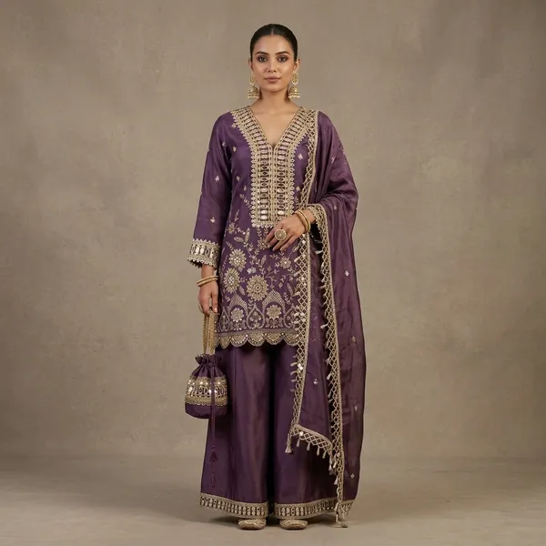Designer_Kurti_Plazzo_Set_With_Real_Mirror_Embroidery_Dupatta_Purple