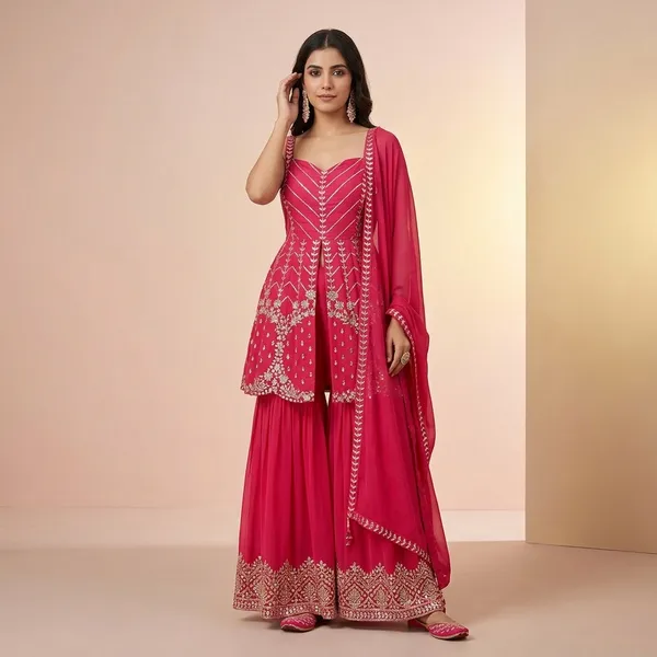 Premium_Pink_Slit_Sharara_Suit_Set_With_Heavy_Sequins_Zari_Embroidery