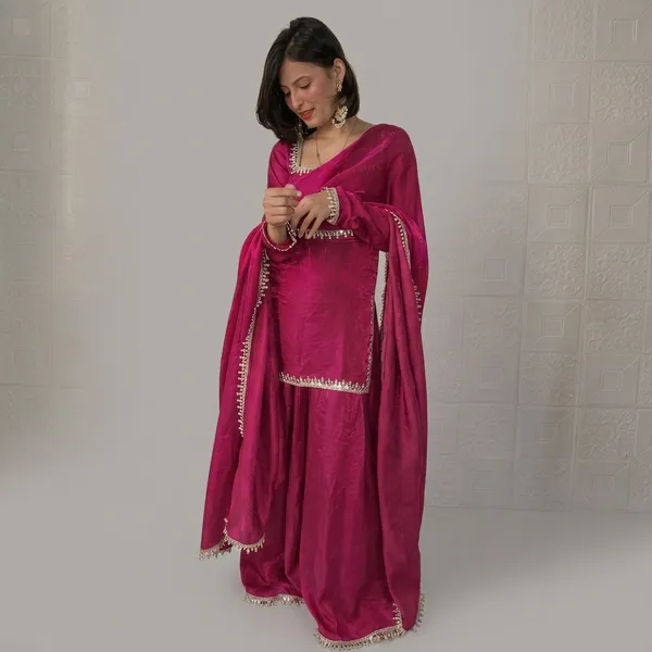 Designer_Party_Wear_Top_Palazzo_Set_With_Mirror_Work_Dupatta_Pink