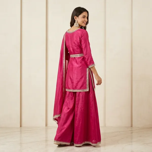 Designer_Party_Wear_Top_Palazzo_Set_With_Mirror_Work_Dupatta_Pink