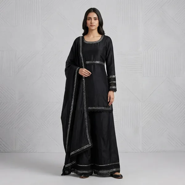 Designer_Party_Wear_Top_Palazzo_Set_With_Mirror_Work_Dupatta_Black