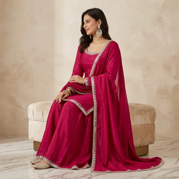 Designer_Party_Wear_Top_Palazzo_Set_With_Mirror_Work_Dupatta_Orange