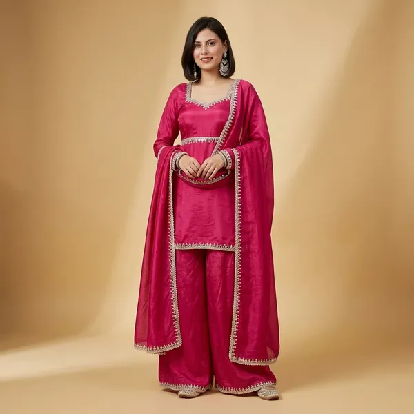 Designer_Party_Wear_Top_Palazzo_Set_With_Mirror_Work_Dupatta_Orange