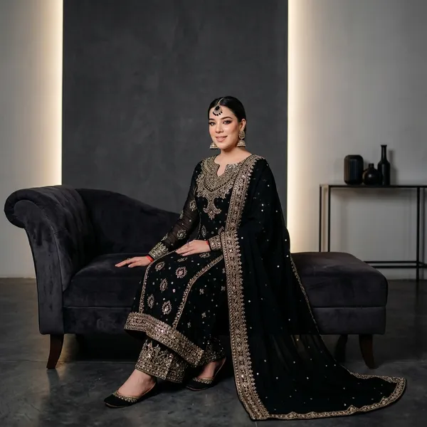 Designer_Kurti_Palazzo_Set_With_Sequins_Zari_Pearl_Embroidery_And_Dupatta_Black