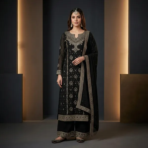 Designer_Kurti_Palazzo_Set_With_Sequins_Zari_Pearl_Embroidery_And_Dupatta_Black