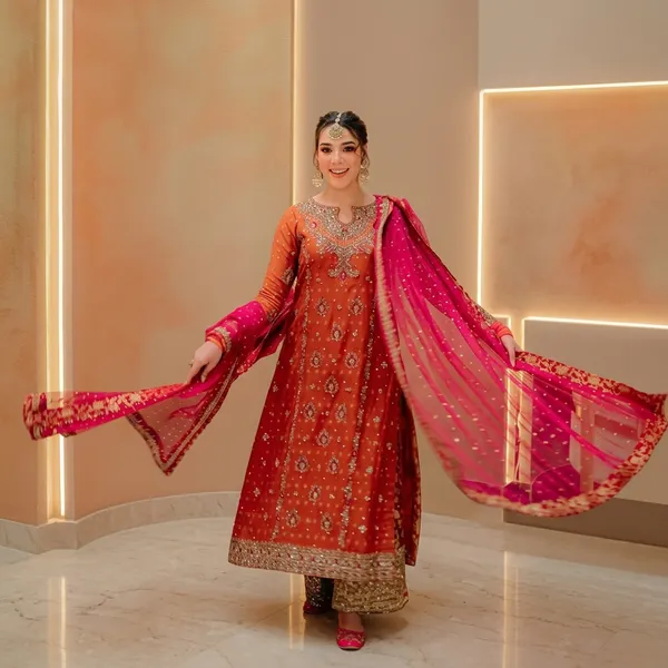 Designer_Kurti_Palazzo_Set_With_Sequins_Zari_Pearl_Embroidery_And_Dupatta_Orange