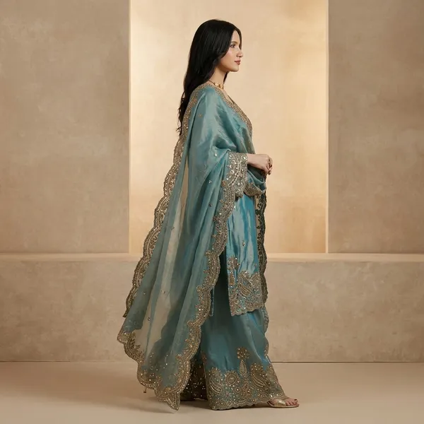 Designer_Kurti_Plazzo_Set_With_Sequins_Zari_Embroidery_And_Dupatta