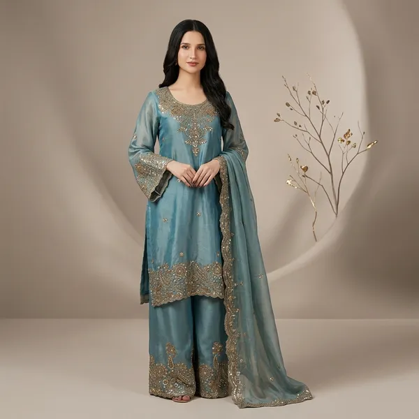 Designer_Kurti_Plazzo_Set_With_Sequins_Zari_Embroidery_And_Dupatta