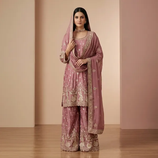 Designer_Kurti_Plazzo_Set_With_Sequins_Zari_Embroidery_And_Dupatta