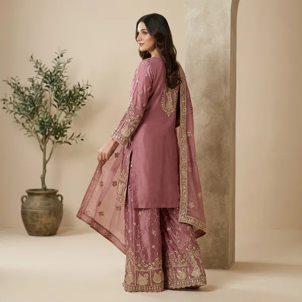 Designer_Kurti_Plazzo_Set_With_Sequins_Zari_Embroidery_And_Dupatta