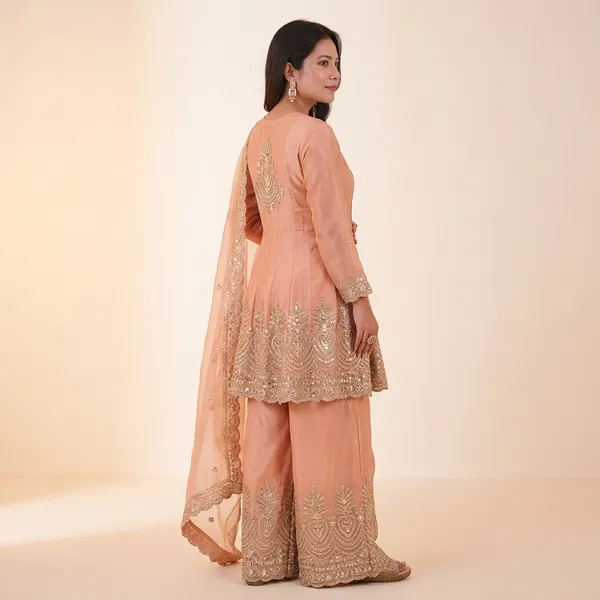 Designer_Two_Tone_Fandy_Silk_Top_Palazzo_Set_With_Embroidery_Dupatta_Peach