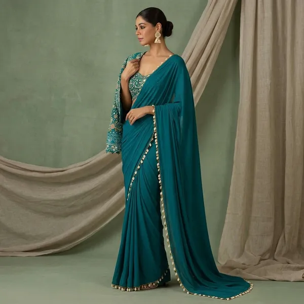 Premium_Ready_To_Wear_Saree_With_Jacket_Koti_And_Blouse_Set_Rama