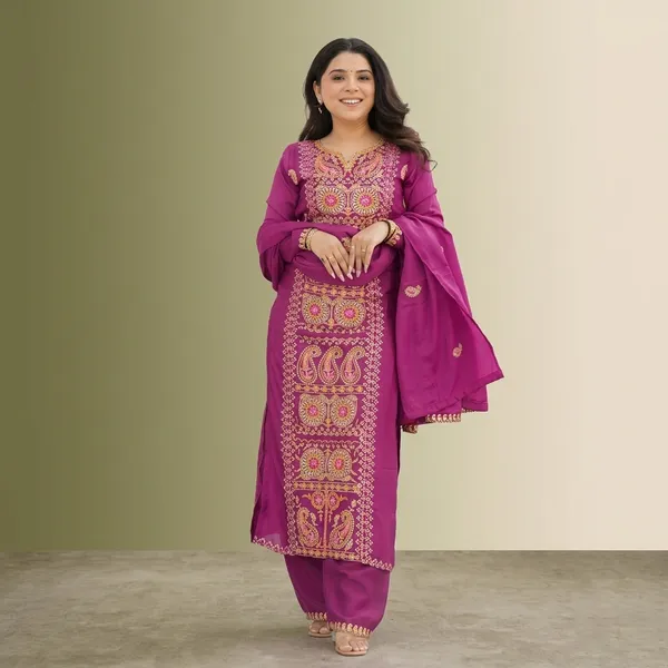Readymade_Top_Pant_With_Dupatta_Collection_2026_Earthy_Green