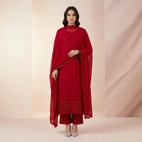 Shimmering_Georgette_Sequined_Palazzo_Ensemble_Red