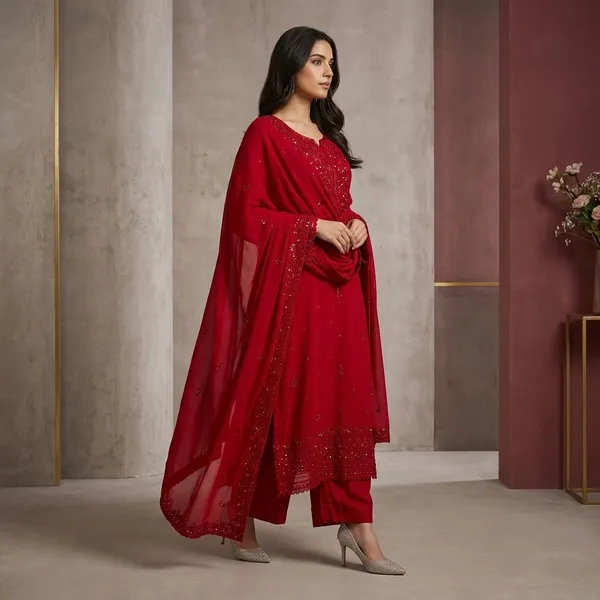 Shimmering_Georgette_Sequined_Palazzo_Ensemble_Red
