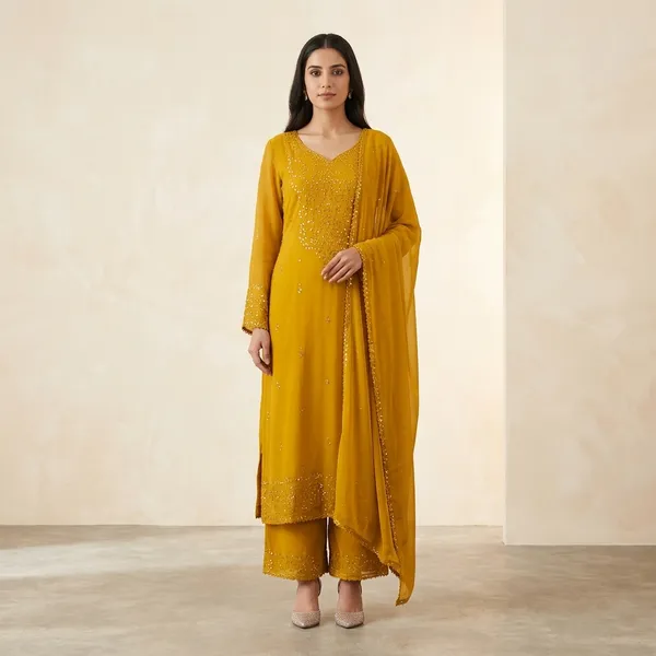 Shimmering_Georgette_Sequined_Palazzo_Ensemble_Yellow