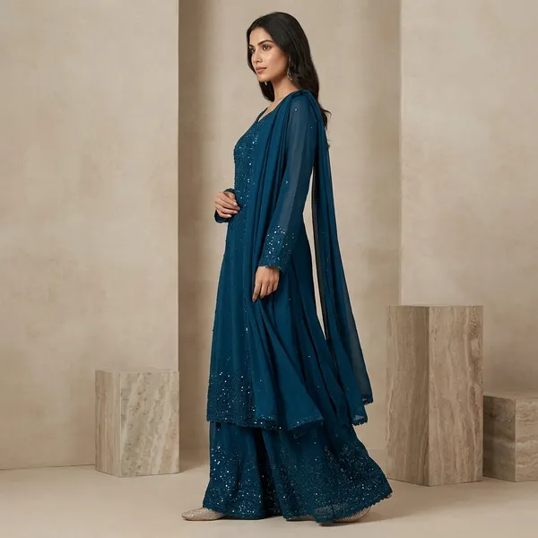 Shimmering_Georgette_Sequined_Palazzo_Ensemble_Blue
